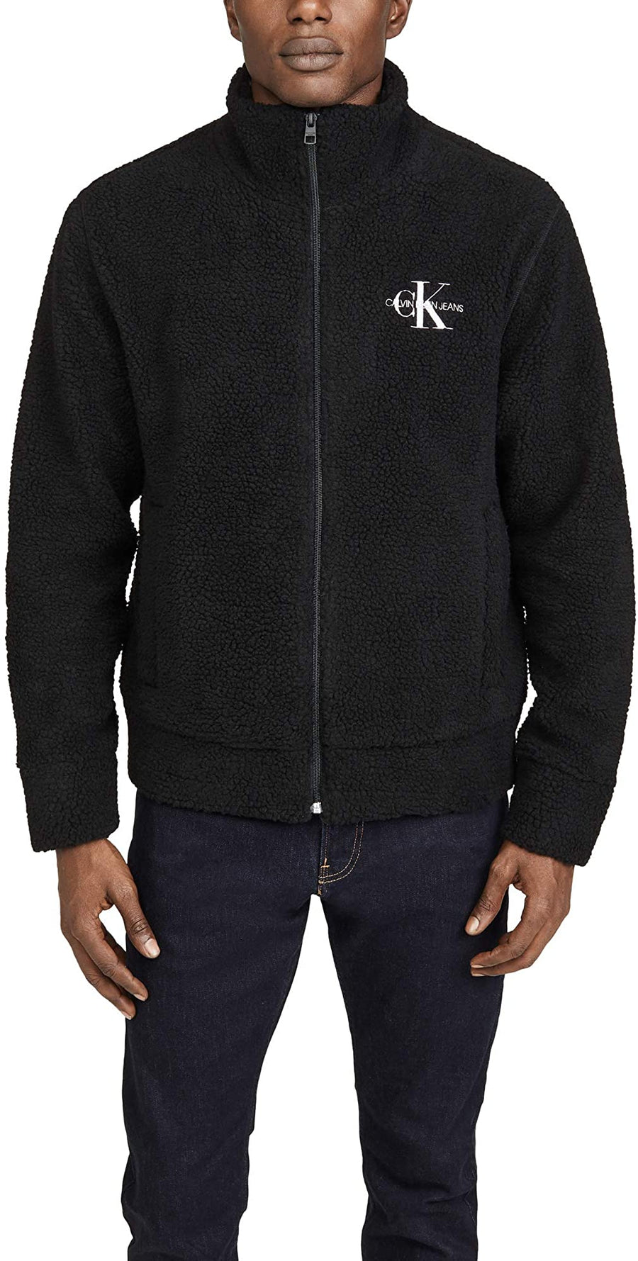 Calvin Klein Men's Sherpa Fleece Zip Up Logo Sweatshirt