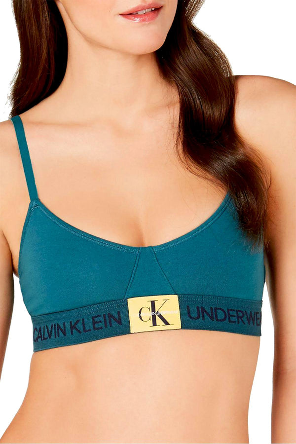 Calvin Klein Monogram Unlined Triangle Bralette in Antithesis Green