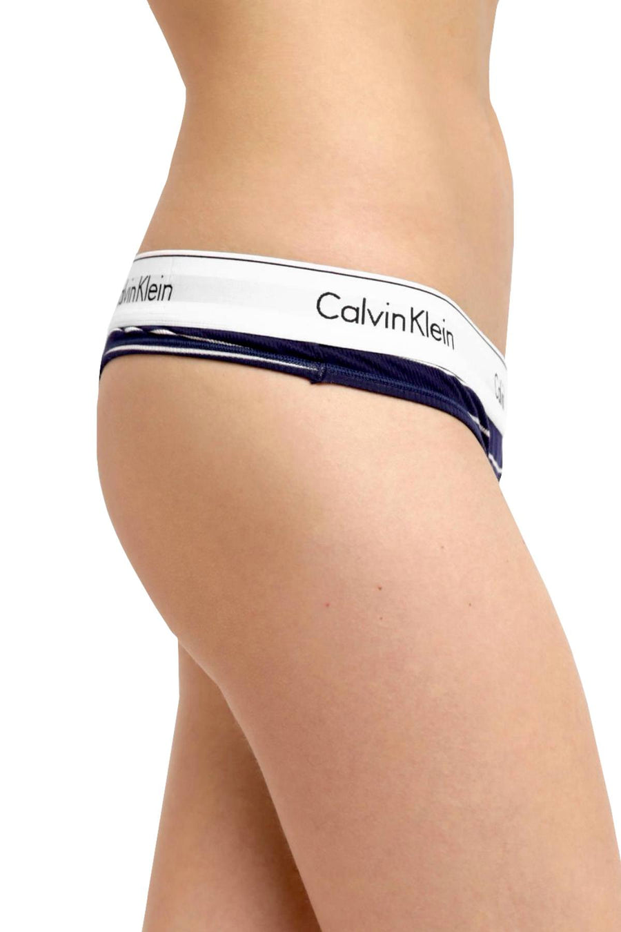 Calvin Klein Navy Simple-Stripe Modern Cotton Logo-Waist Thong