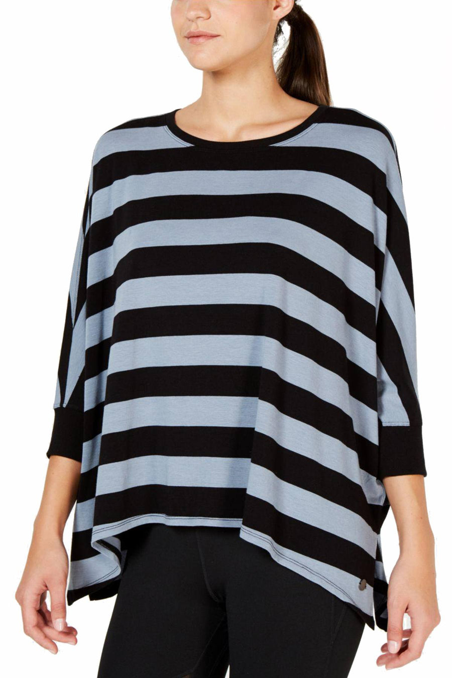 Calvin Klein Performance Halogen-Blue/Black Performance Rugby-Striped Relaxed Dolman-Sleeve Top