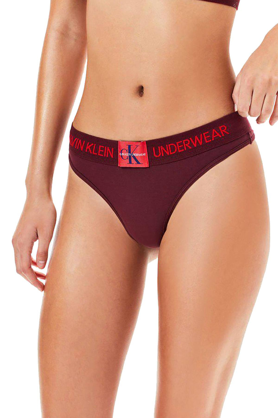 Calvin Klein Phoebe-Burgundy Monogram Waist Thong