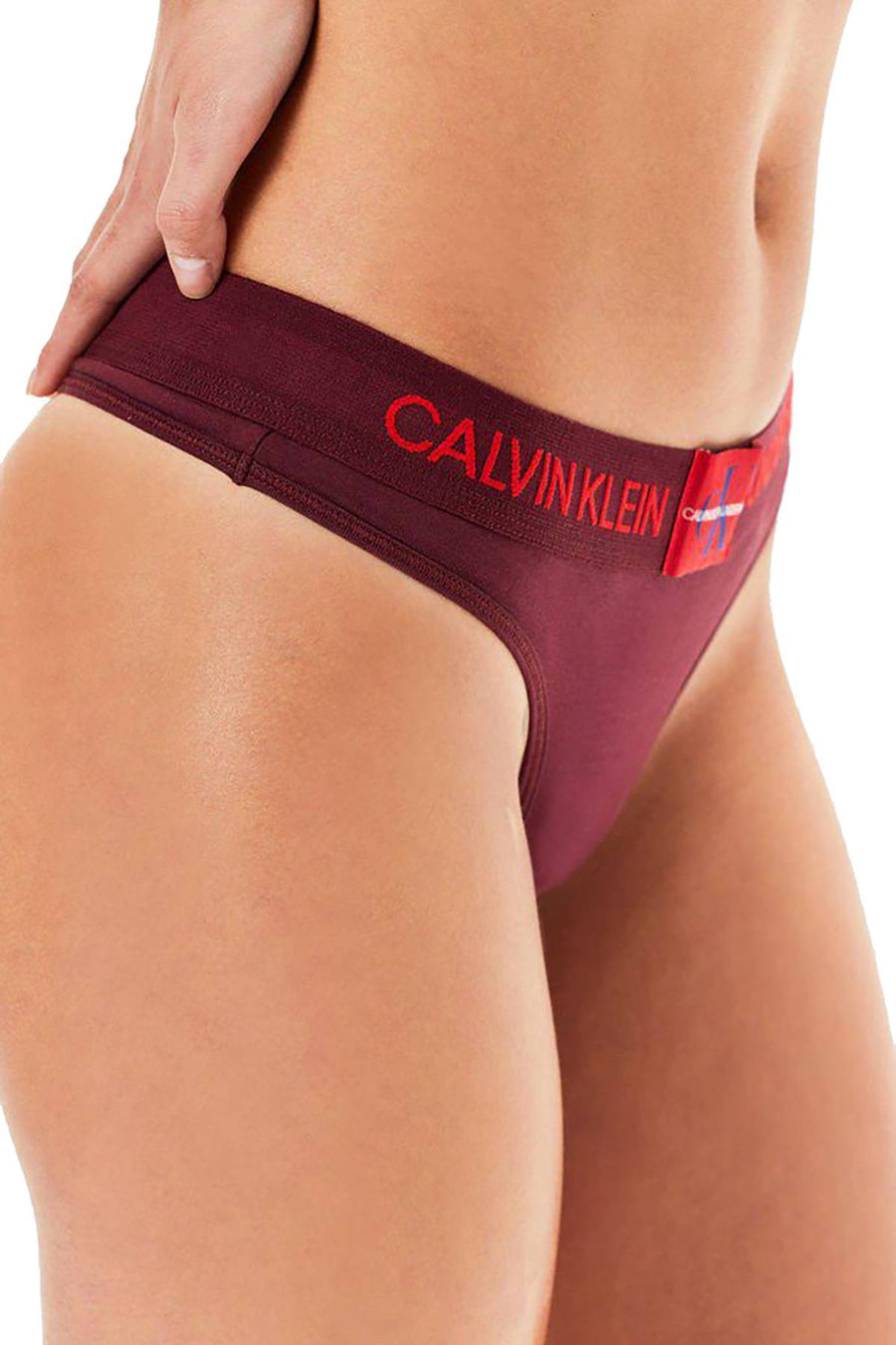 Calvin Klein Phoebe-Burgundy Monogram Waist Thong