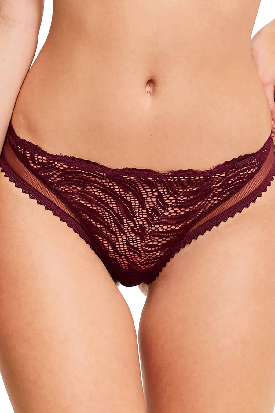 Calvin Klein Phoebe-Burgundy Siren Textured-Lace Thong