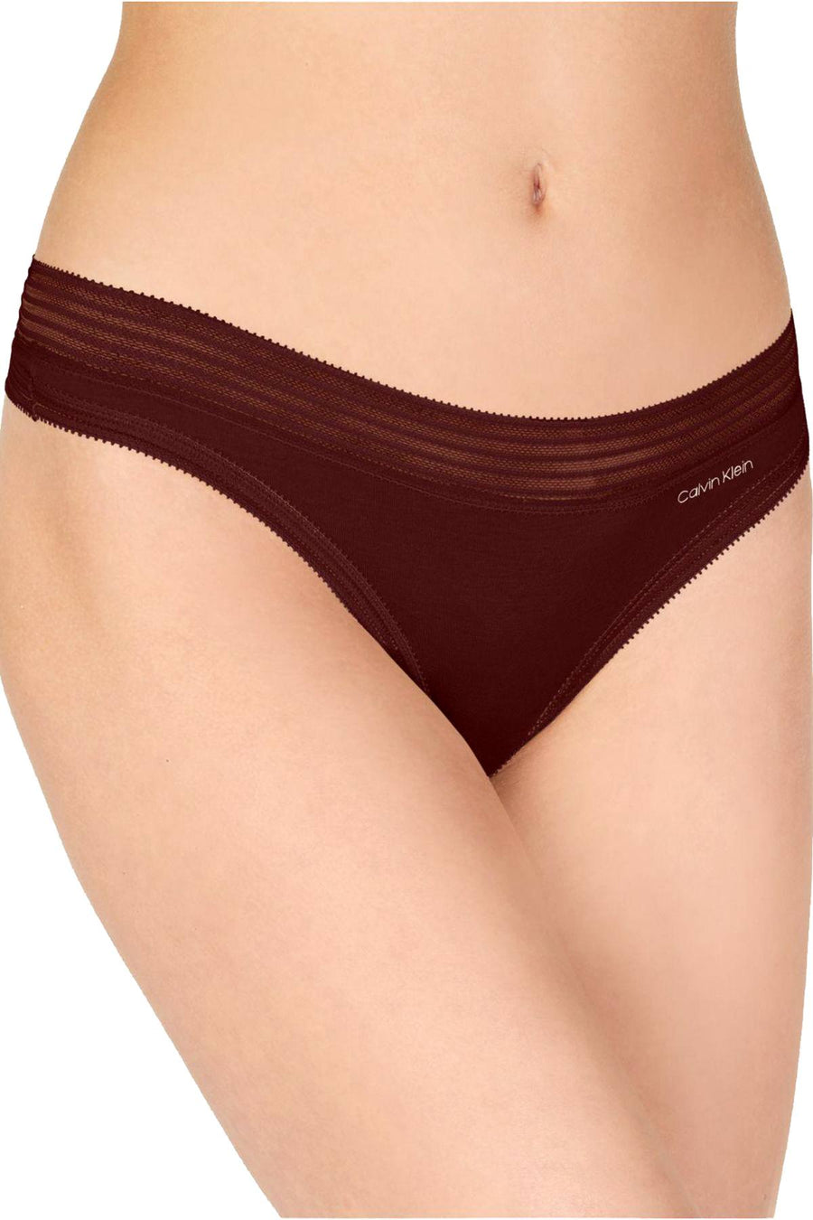 Calvin Klein Phoebe-Burgundy Striped-Waist Modal Thong