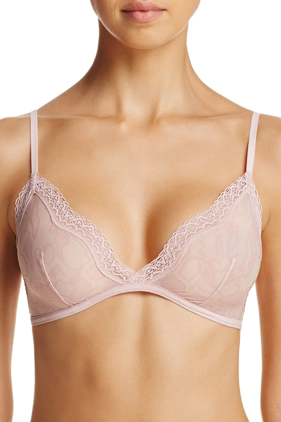 Calvin Klein Pink Snake-Print Sheer Marquisette Lace-Trim Triangle Bralette
