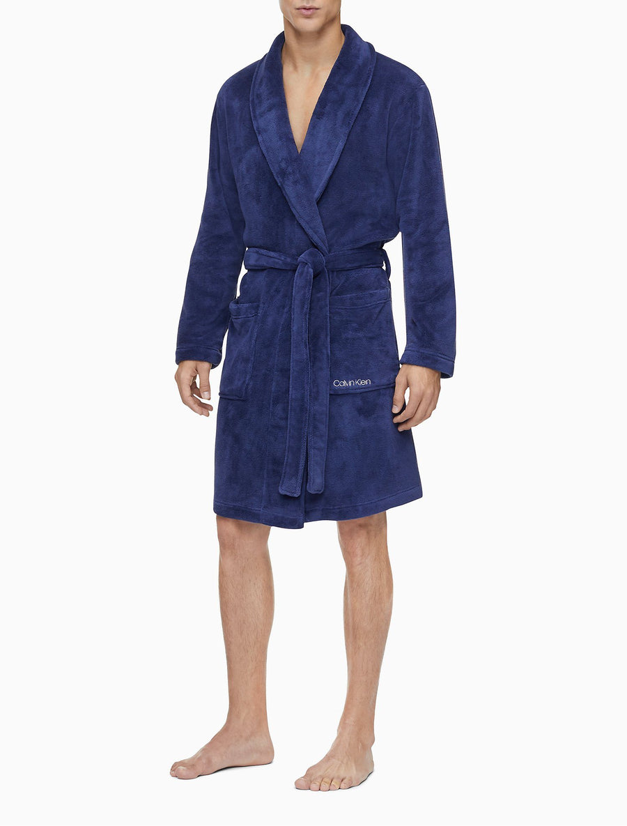 Calvin Klein Shawl Collar Logo Belted Robe