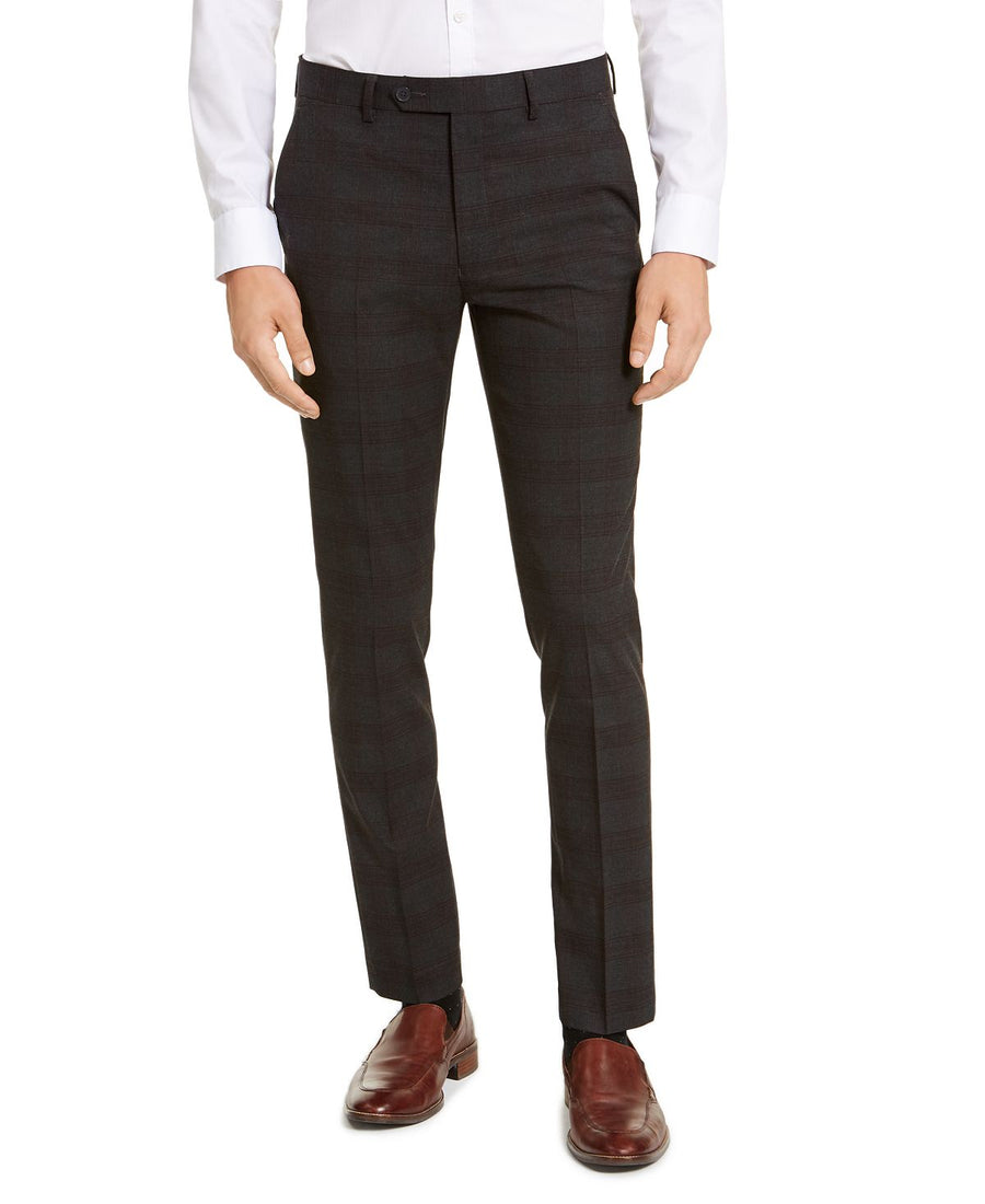 Calvin Klein Skinny-fit Infinite Stretch Plaid Dress Pants Charcoal
