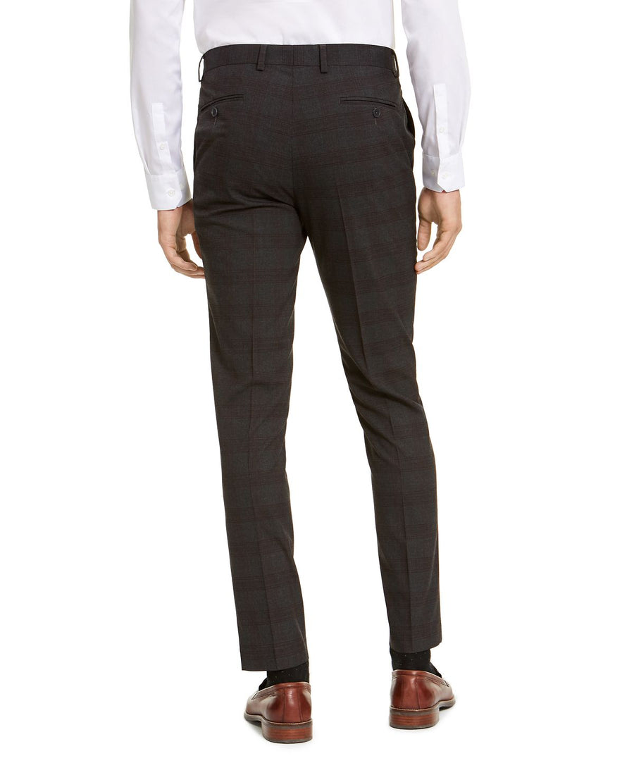 Calvin Klein Skinny-fit Infinite Stretch Plaid Dress Pants Charcoal