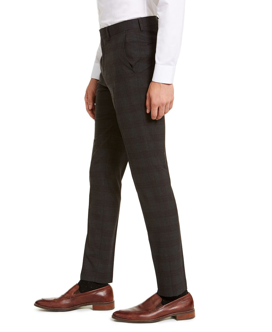 Calvin Klein Skinny-fit Infinite Stretch Plaid Dress Pants Charcoal