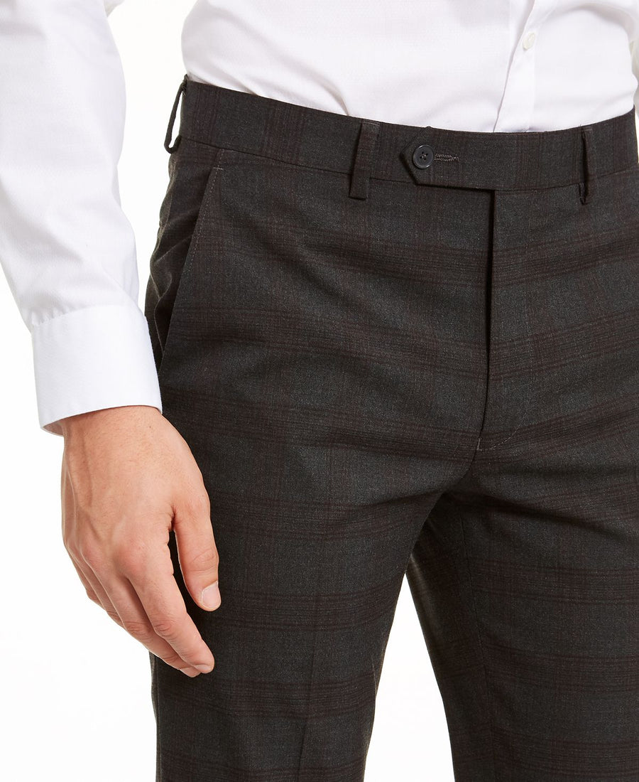 Calvin Klein Skinny-fit Infinite Stretch Plaid Dress Pants Charcoal
