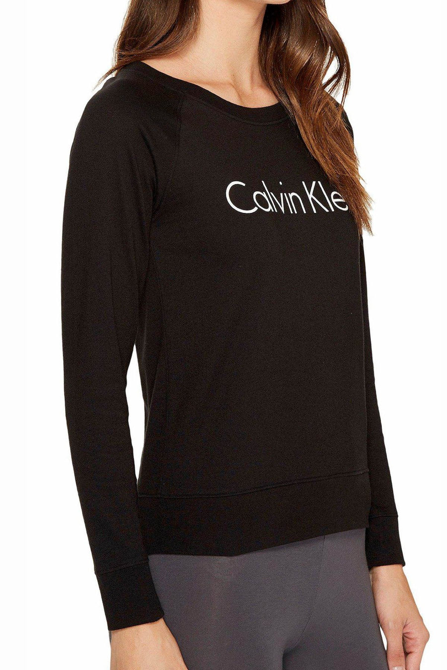 Calvin Klein Sleepwear Black Cotton Logo Coordinate L/S Raglan Top