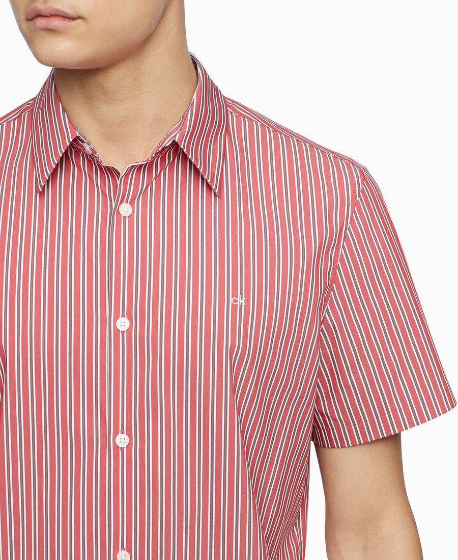 Calvin Klein Slim-fit Stretch Stripe Shirt Barbados Cherry Red