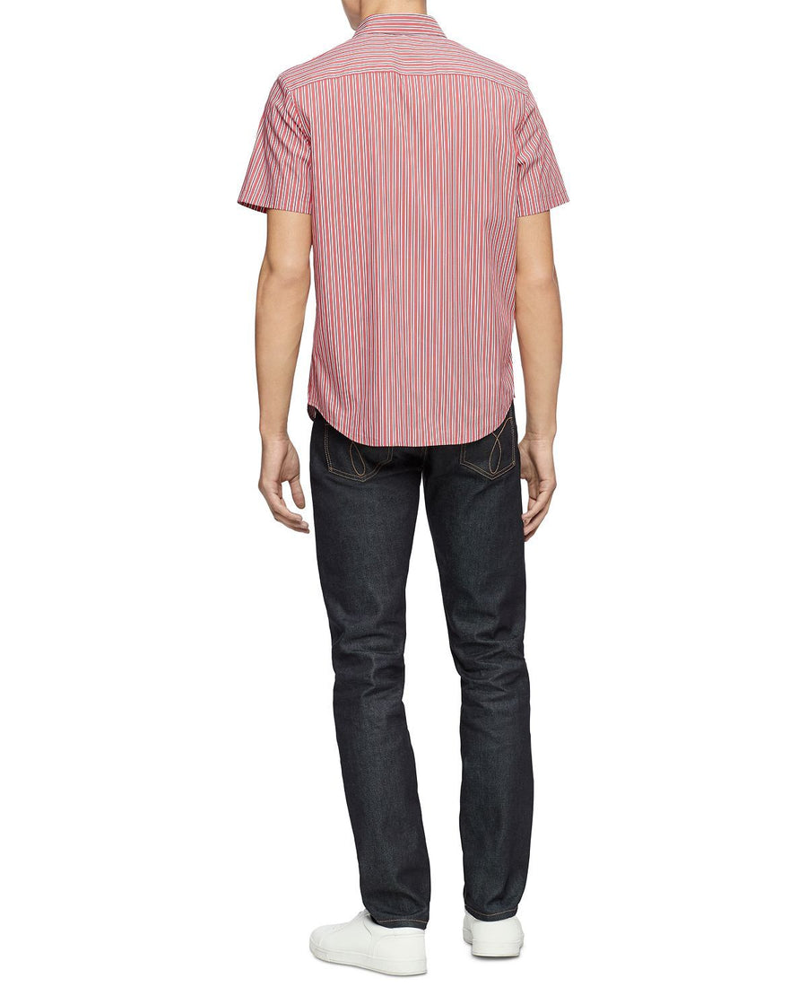 Calvin Klein Slim-fit Stretch Stripe Shirt Barbados Cherry Red