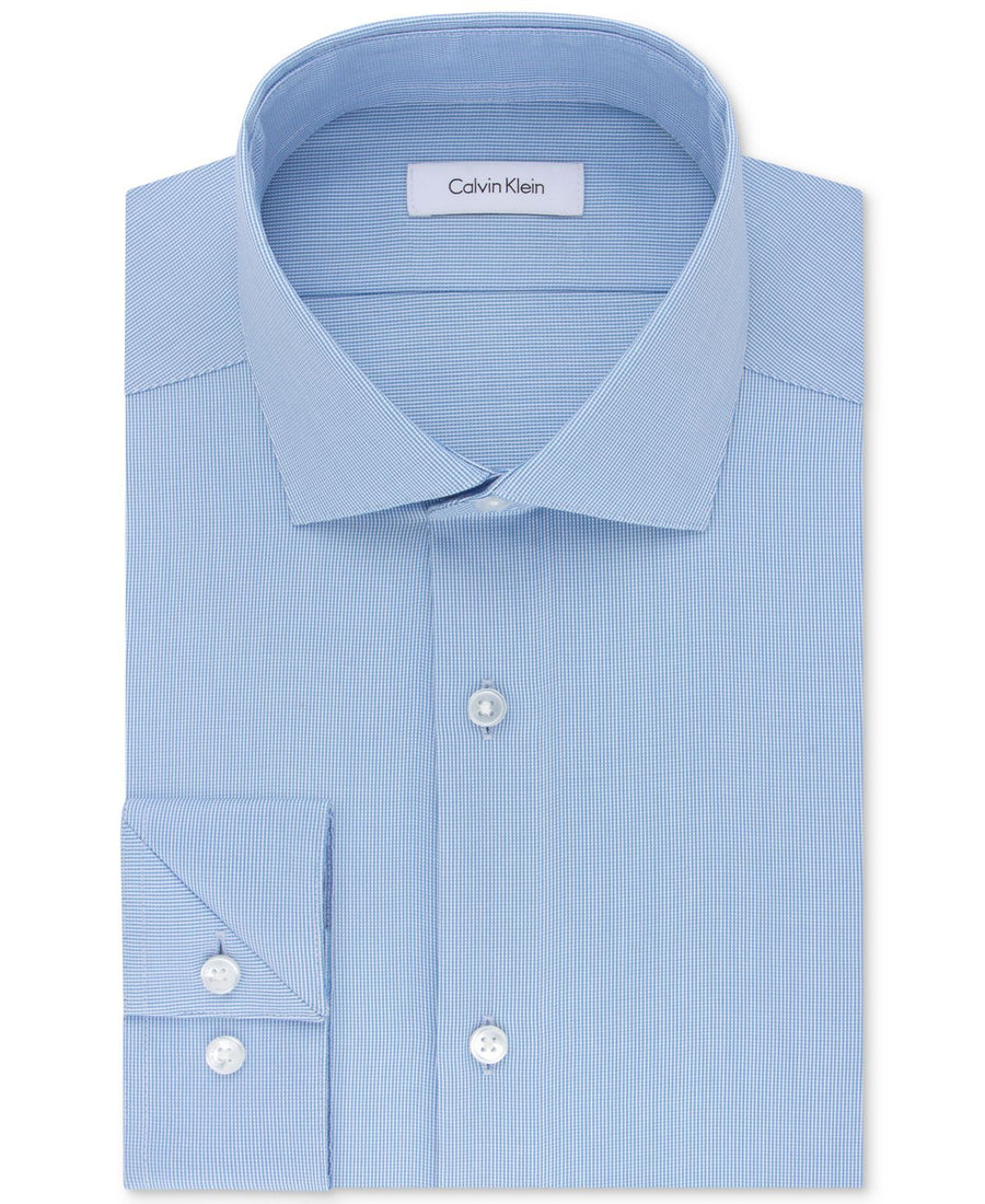 Calvin Klein Steel Big & Tall Slim-fit Non-iron Performance Stretch Unsolid Solid Dress Shirt Brightblue