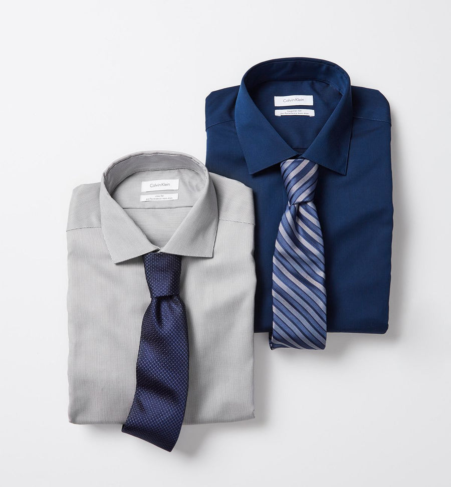 Calvin Klein Steel Classic-fit Non-iron Performance Herringbone Spread Collar Dress Shirt Smoke