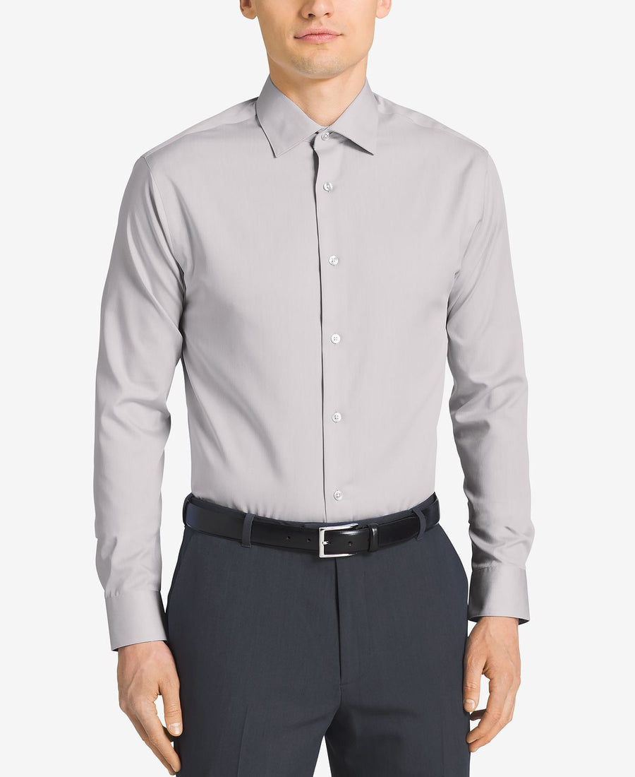 Calvin Klein Steel Classic-fit Non-iron Performance Herringbone Spread Collar Dress Shirt Smoke