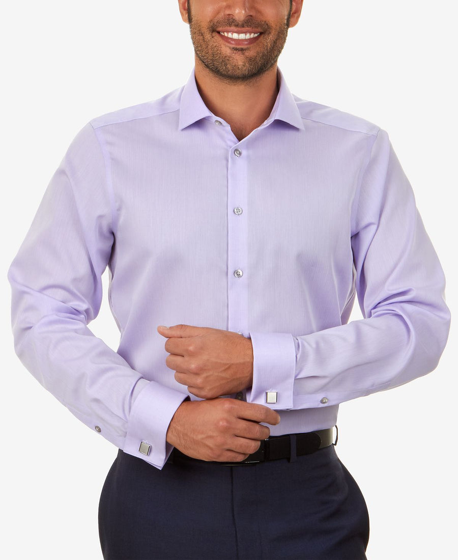Calvin Klein Steel Slim-fit Non-iron Performance Herringbone French Cuff Dress Shirt Purple