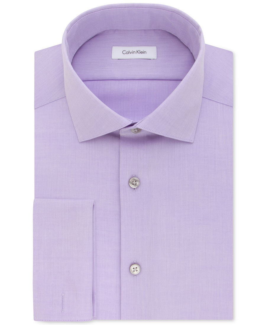 Calvin Klein Steel Slim-fit Non-iron Performance Herringbone French Cuff Dress Shirt Purple