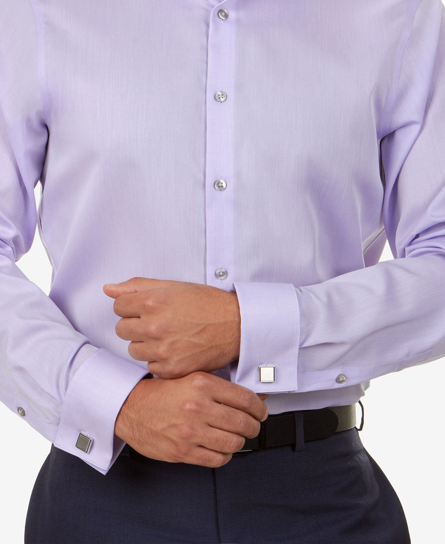 Calvin Klein Steel Slim-fit Non-iron Performance Herringbone French Cuff Dress Shirt Purple