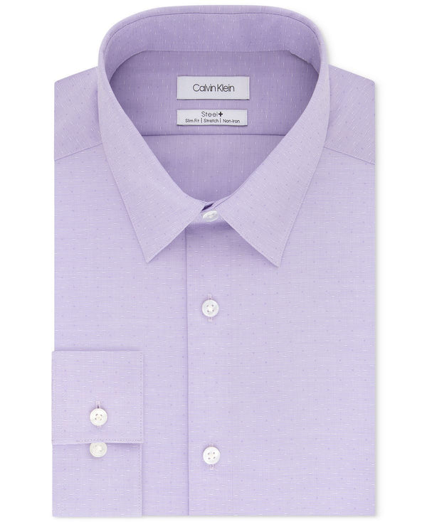 Calvin Klein Steel Slim-fit Non-iron Performance Stretch Purple Solid Dress Shirt Grape