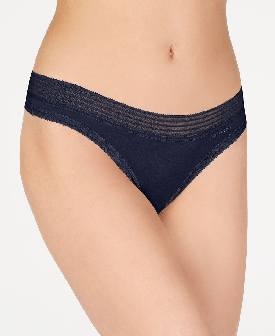 Calvin Klein Striped-waist Thong Underwear Qd3670 Shoreline