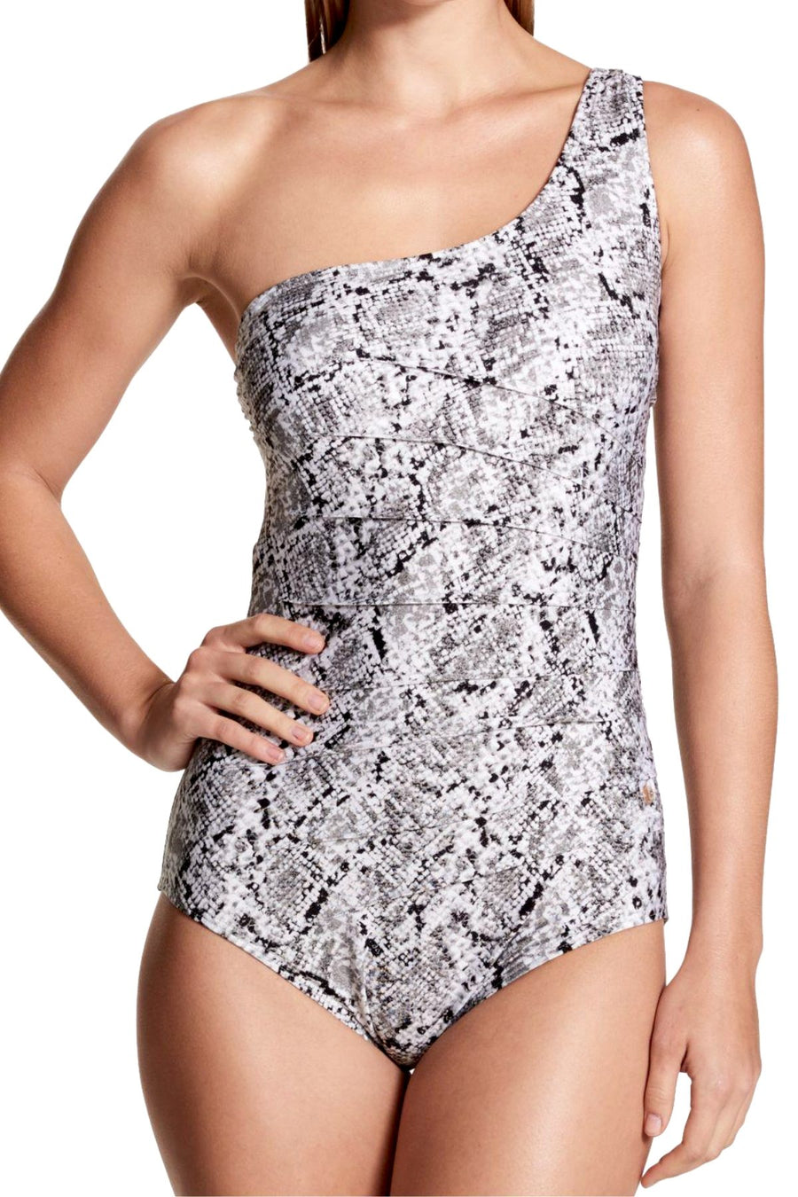 Calvin Klein Viper-Printed Starburst One-Shoulder One-Piece Swimsuit