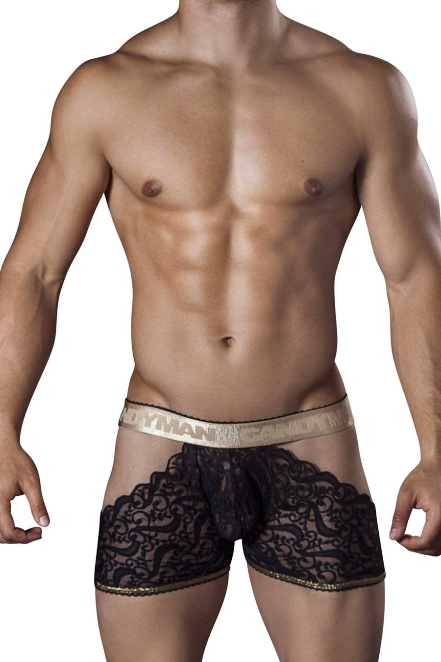 Candyman Black Lace Romantic Cut-Out Boxer Brief