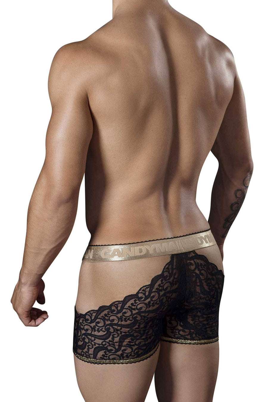 Candyman Black Lace Romantic Cut-Out Boxer Brief