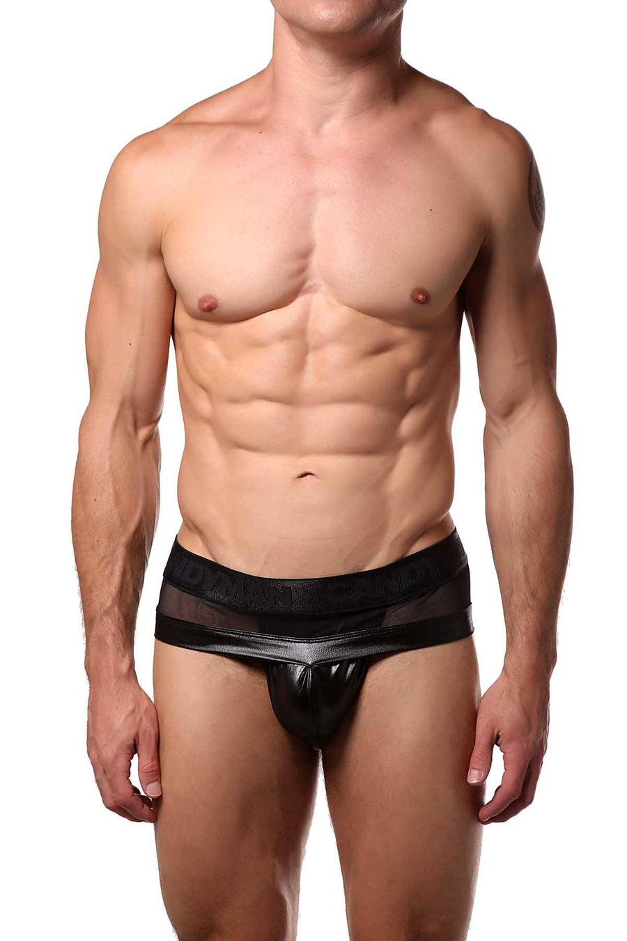 Candyman Black Sheer/Wet-Look Brief