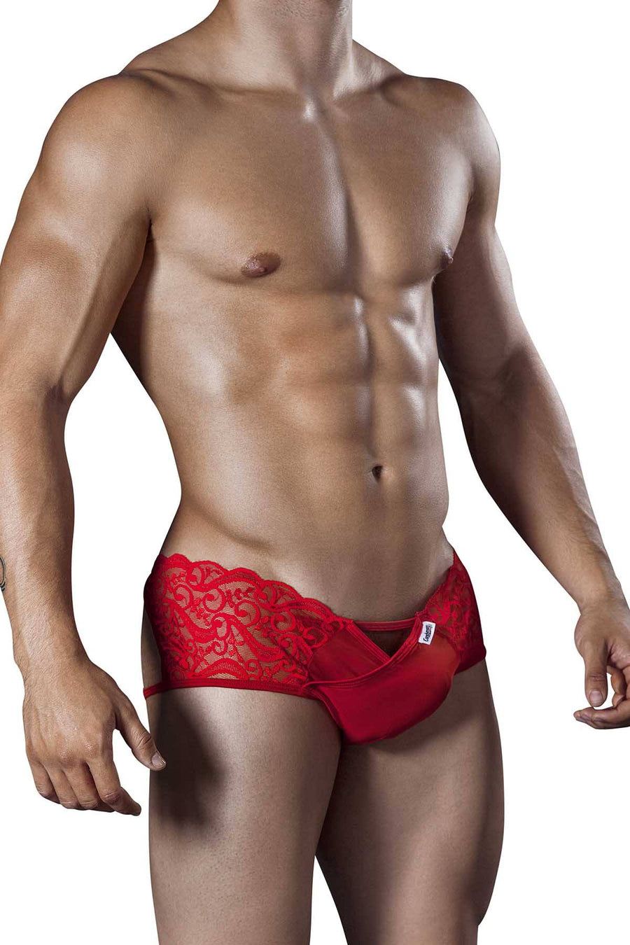 Candyman Red Lace/Mesh X-Back Jock-Thong