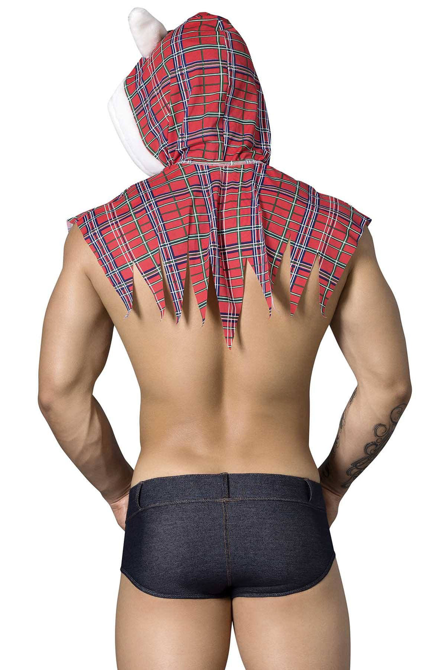Candyman Red-Plaid Cape & Blue-Denim Brief Sexy Sheep Costume