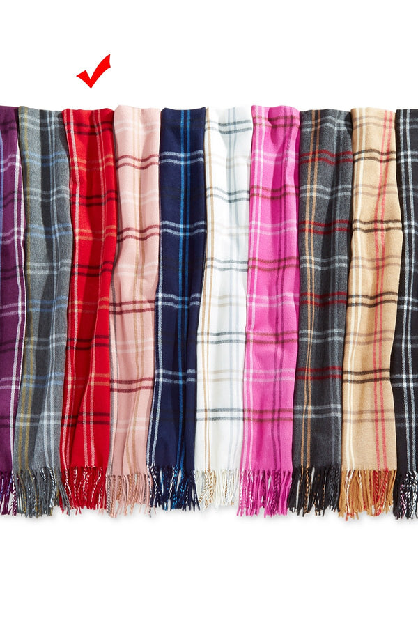 Cejon Red Grid-Pattern Woven Scarf