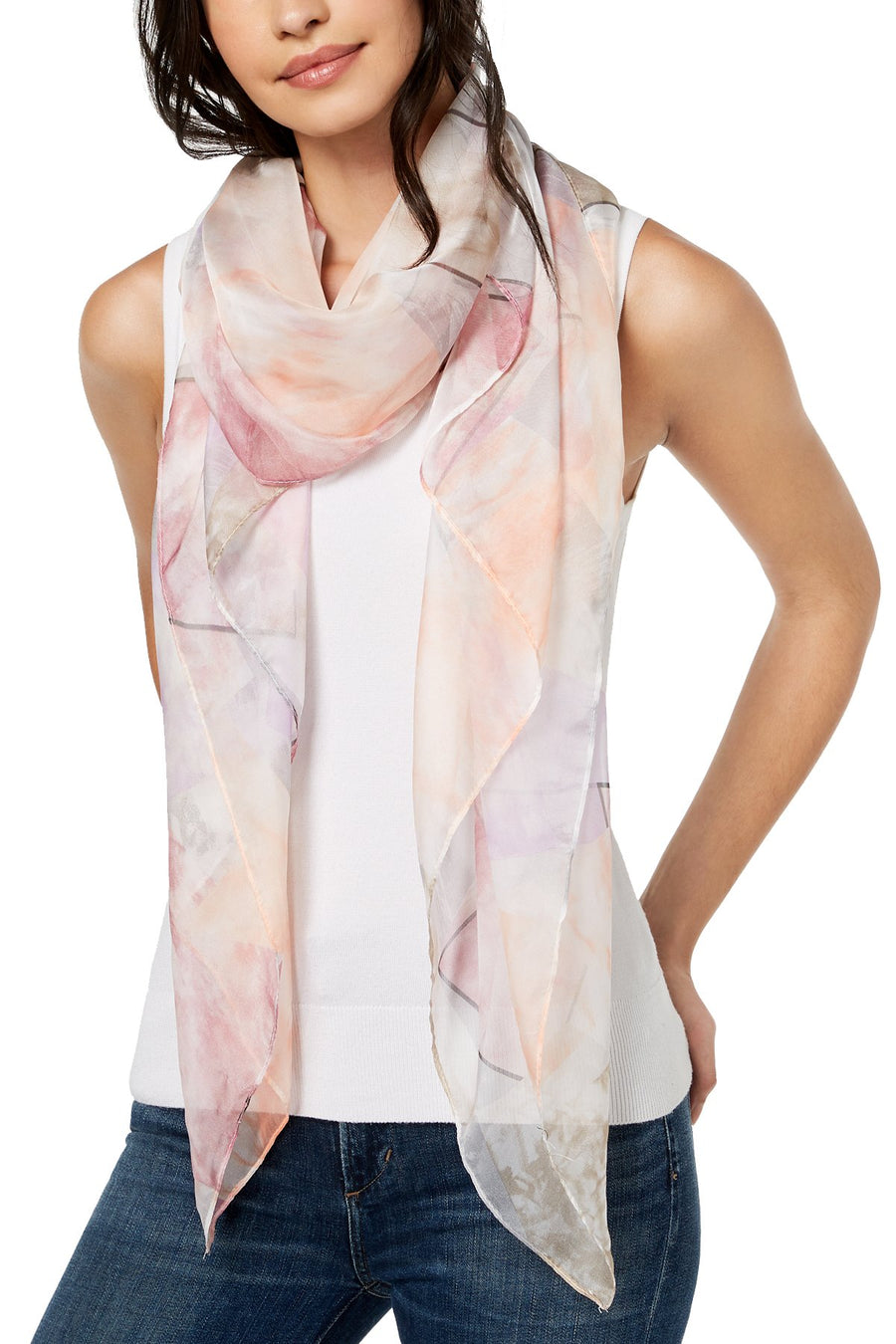 Cejon Warm Abstract-Print Oversized Chiffon Scarf