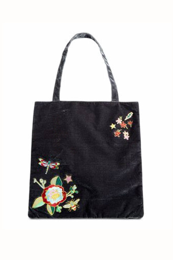 Celebrate Shop Slate Embroidered Velvet Tote