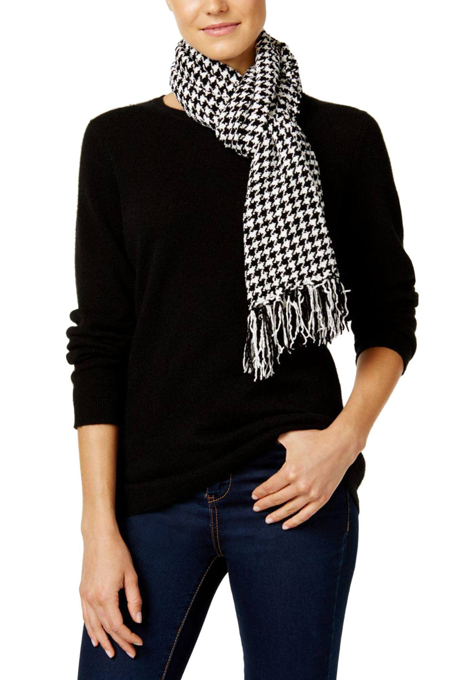 Charter Club Black Houndstooth Chenille Woven Scarf