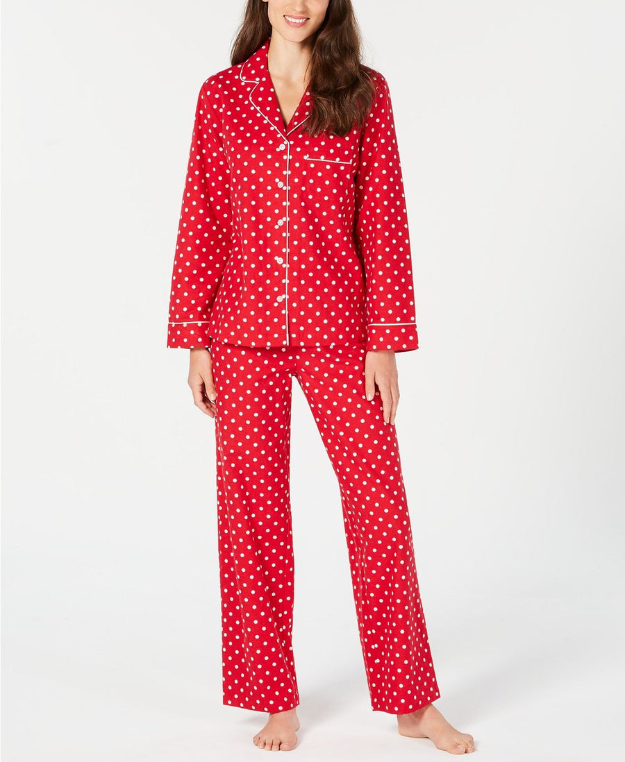 Charter Club Cotton Printed Flannel Pajama Set in Candy Red Dot