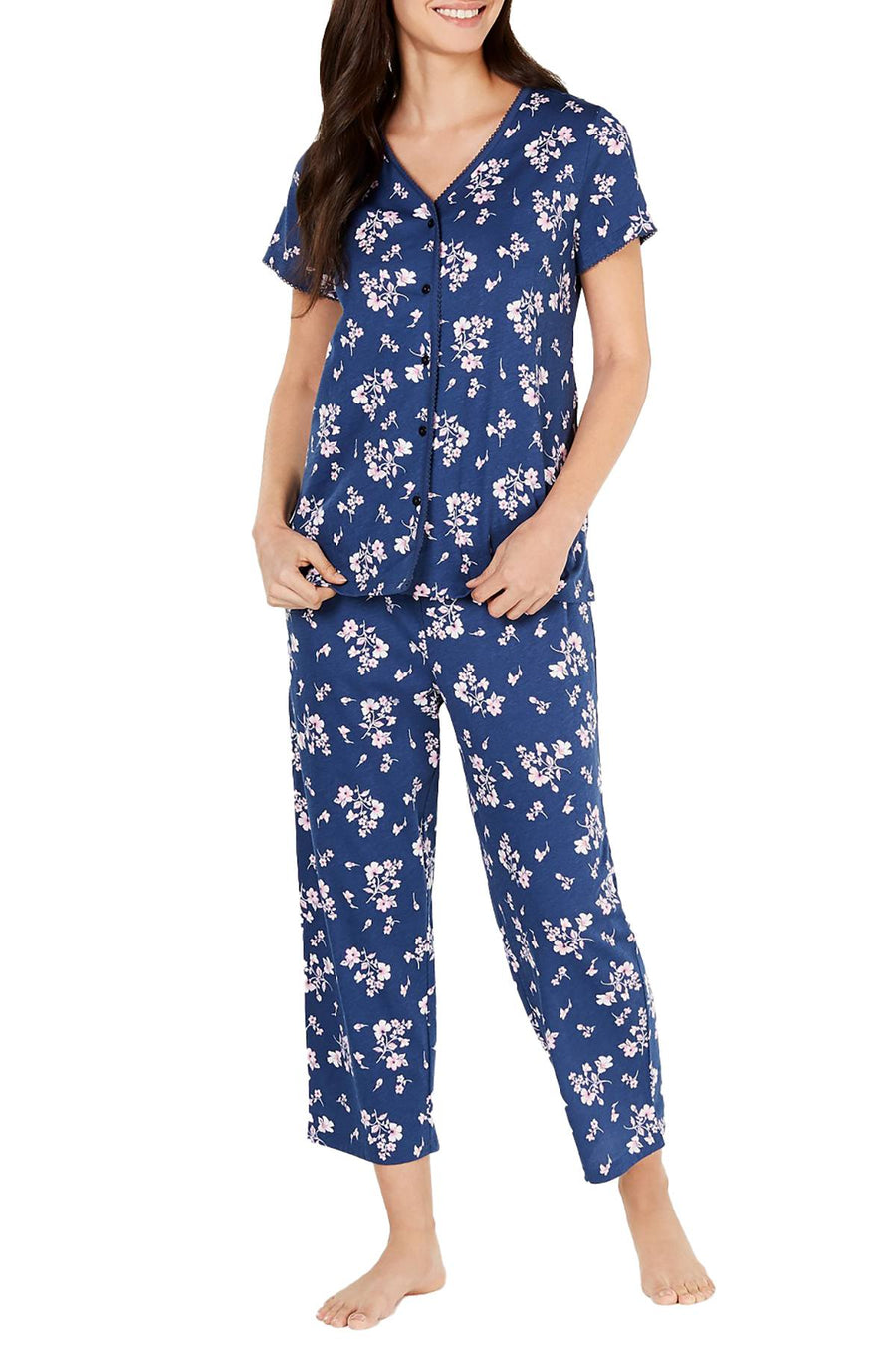 Charter Club Cotton Soft Knit Pajama Set in Blue Bells