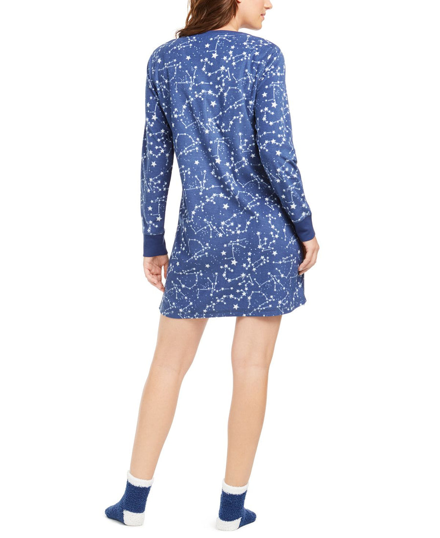Charter Club Cozy Fleece Waffle Knit Sleepshirt Nightgown & Socks Set Celestial Stars