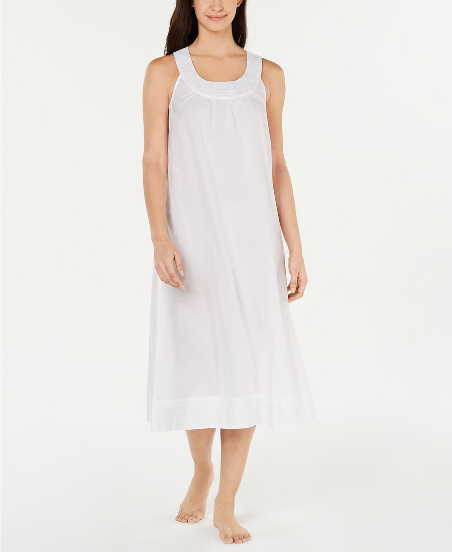 Charter Club Embroidery Detail Long Woven Nightgown in Bright White