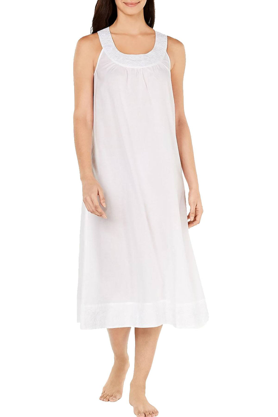 Charter Club Embroidery Detail Long Woven Nightgown in Bright White