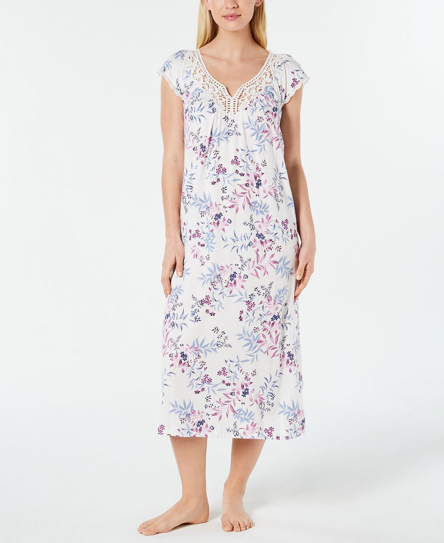 Charter Club Flutter-sleeve Soft Knit Nightgown Leafy Botanical
