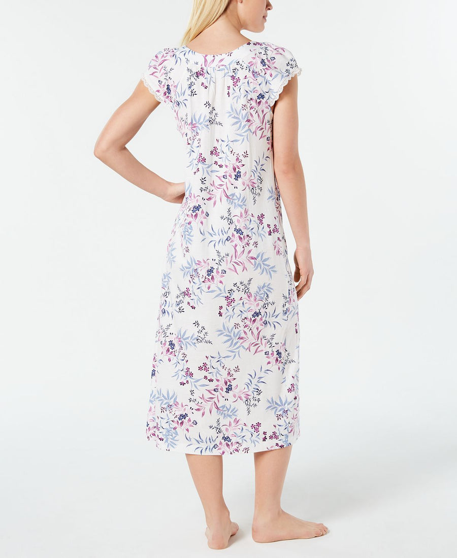 Charter Club Flutter-sleeve Soft Knit Nightgown Leafy Botanical
