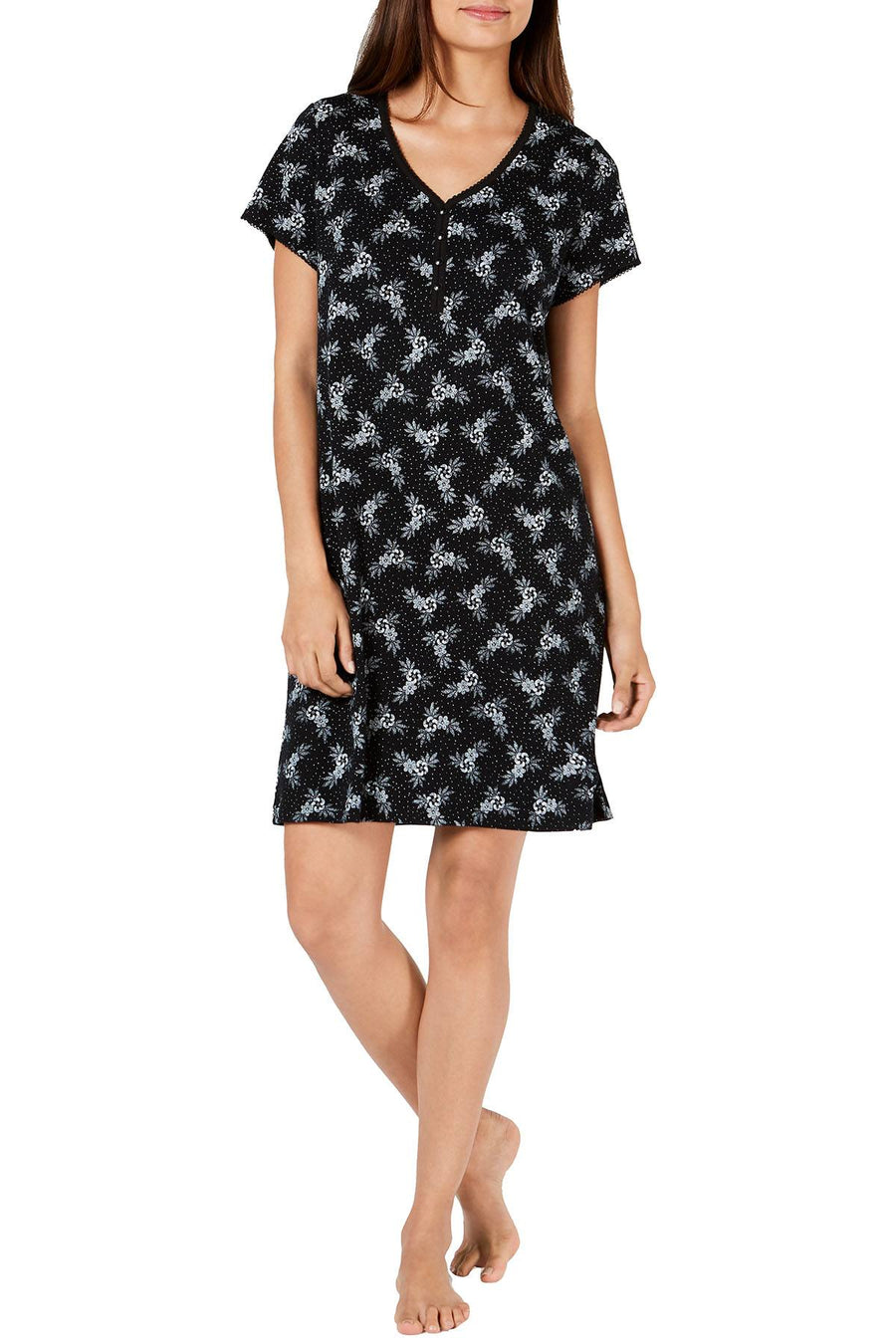 Charter Club Intimates Black Celestial Floral Printed Knit Sleepshirt