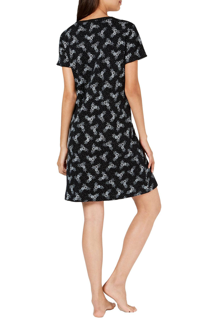 Charter Club Intimates Black Celestial Floral Printed Knit Sleepshirt