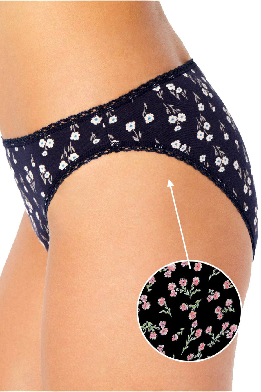 Charter Club Intimates Black Floral Pretty Cotton Bikini Brief