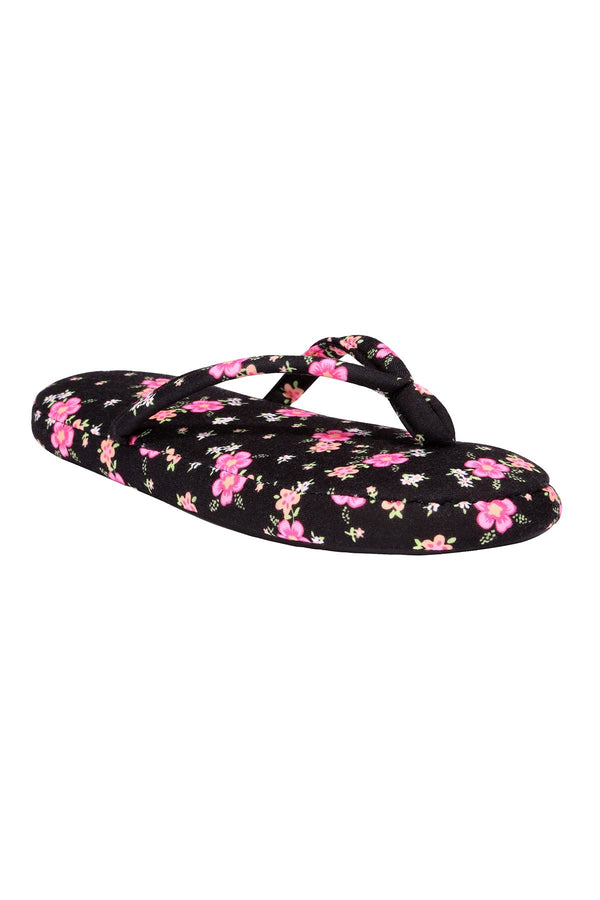 Charter Club Intimates Black/Pink Tropical Floral Printed Flip-Flop Slippers