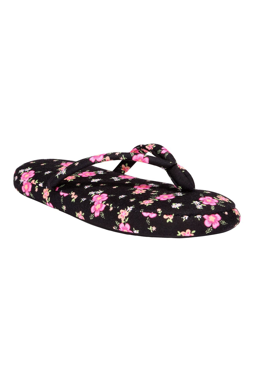 Charter Club Intimates Black/Pink Tropical Floral Printed Flip-Flop Slippers