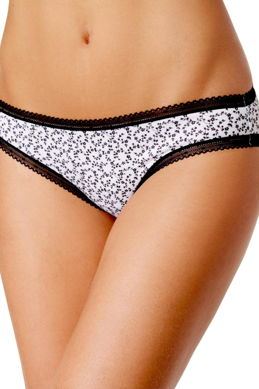 Charter Club Intimates Black/White/Vines Modern-Essentials Lace-Trim Bikini Brief