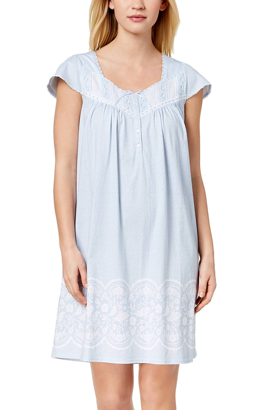 Charter Club Intimates Blue-Dots Embroidered Cotton Nightgown
