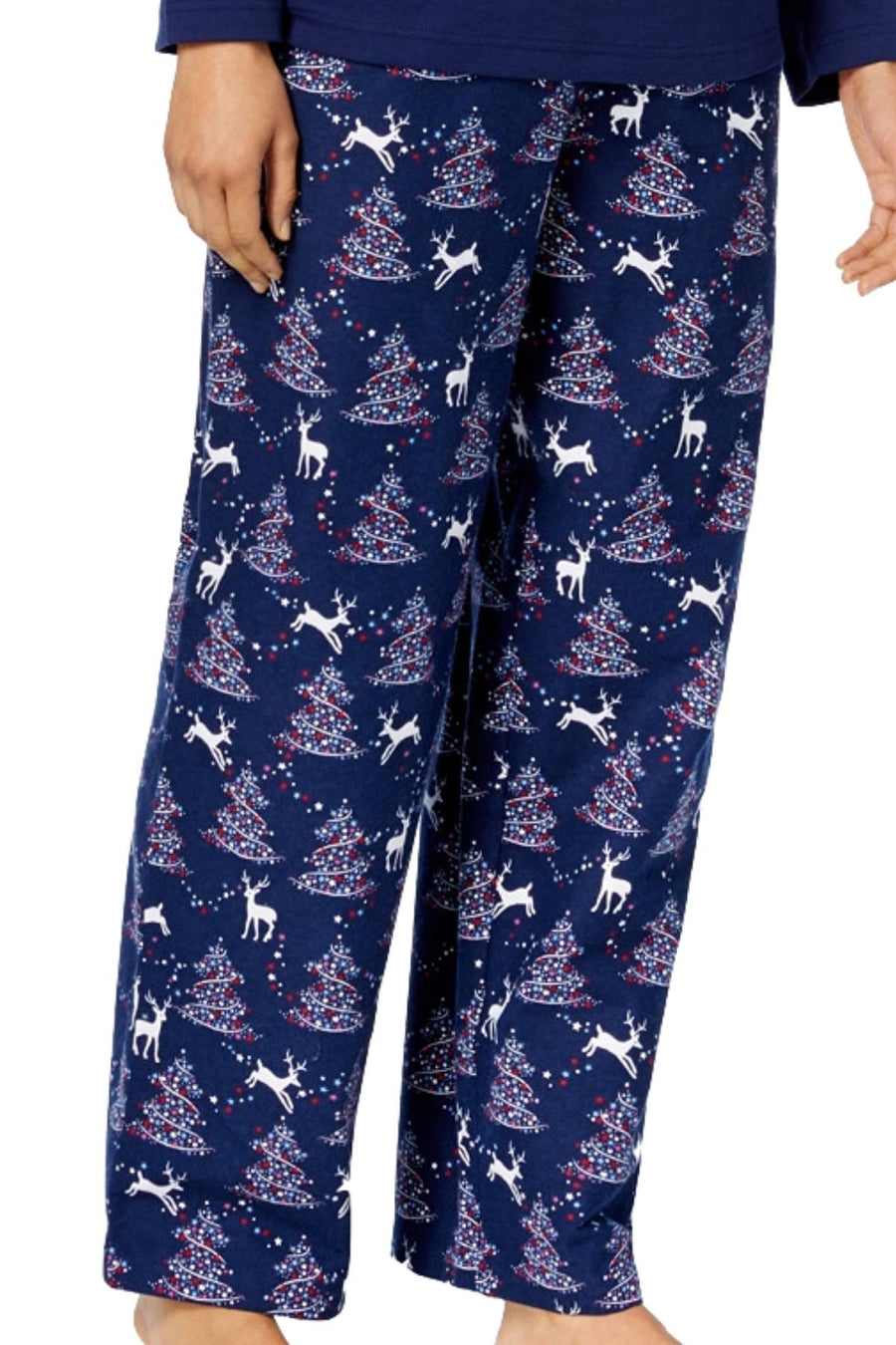 Charter Club Intimates Blue-Reindeer Flannel Mix-It Top and Printed Pant Pajama Set